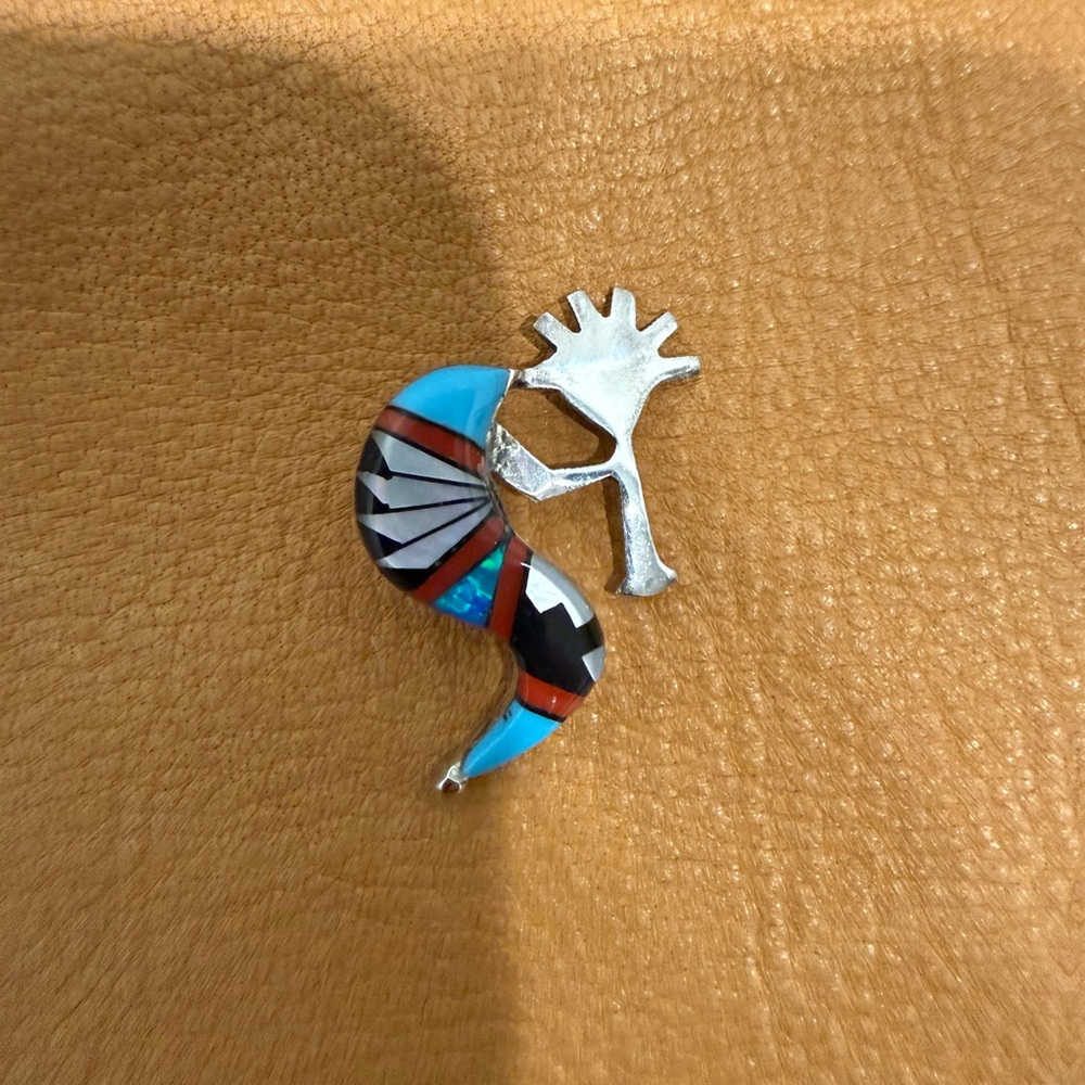 Turquoise Inlay Kokopelli Pendant Necklace Accent - Picture 3 of 3